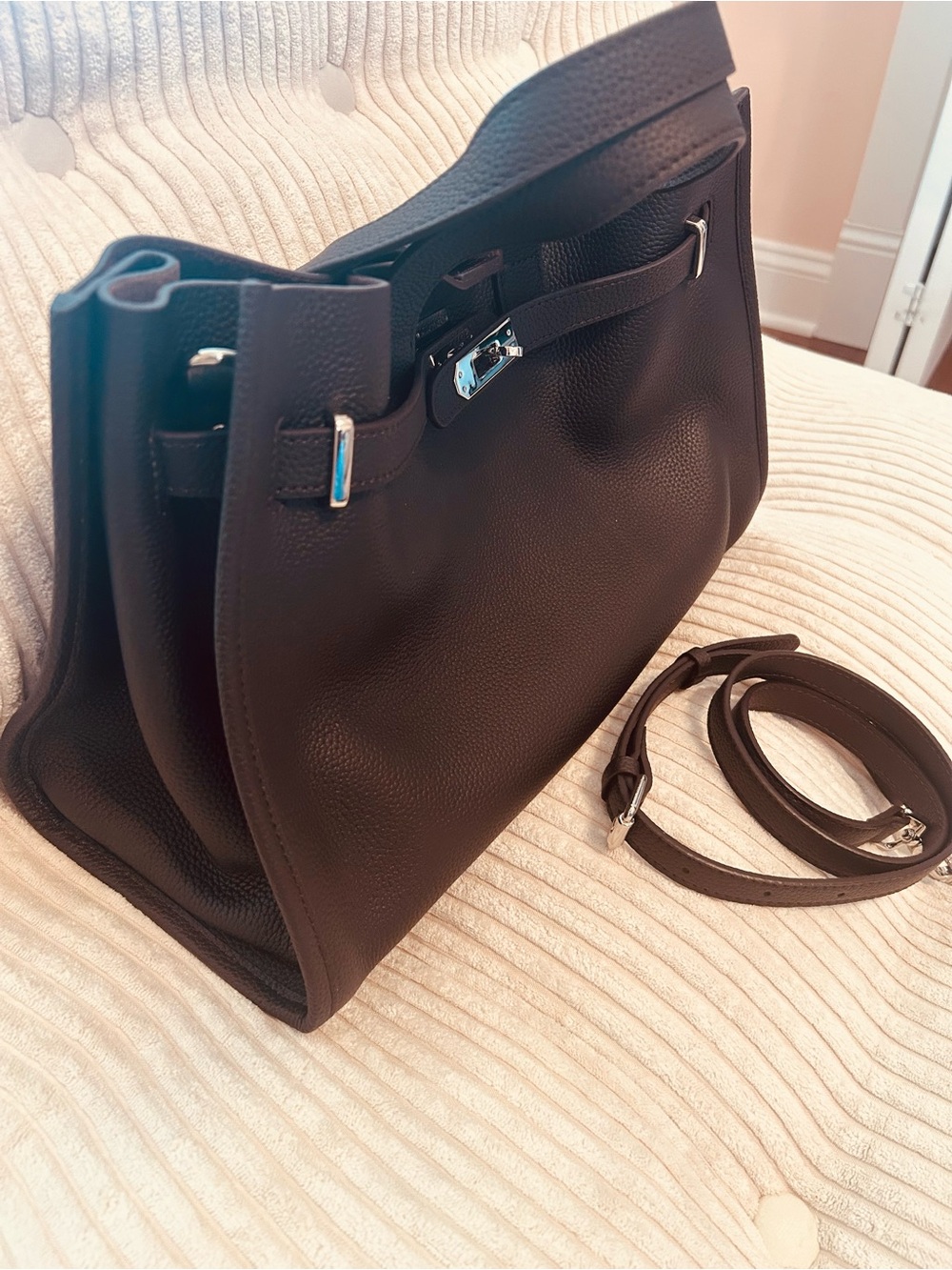 BOGDANA Urban Luxe Tot chocolate brown genuine Leather Tote with Silver Hardware - Picture 3 of 8